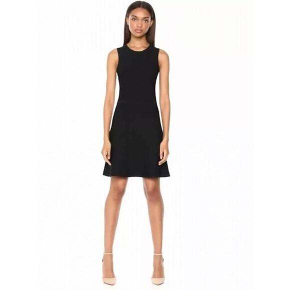 Theory NWT Round Neck Fit Flare Mini Shift Dress Sleeveless Black Size 12 - Picture 1 of 6